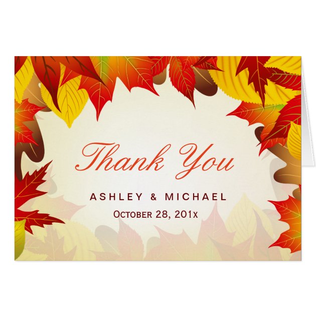 Beautiful Gold Red Fall Leaves Autumn Thank You Card