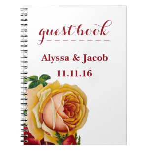 Beautiful Gold & Red Roses White Wedding Notebook