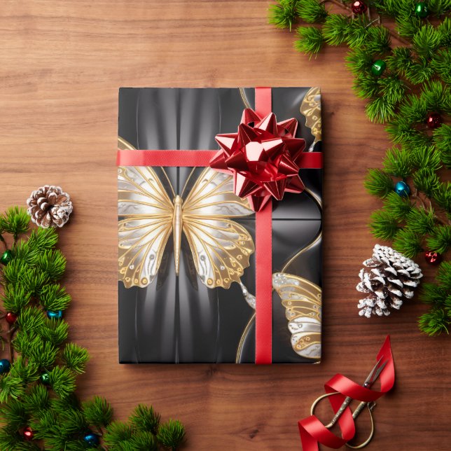 Beautiful Gold & Silver Butterflies Wrapping Paper (Holiday Gift)