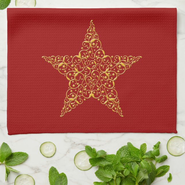 Beautiful Gold Star Kitchen Towel (Folded)