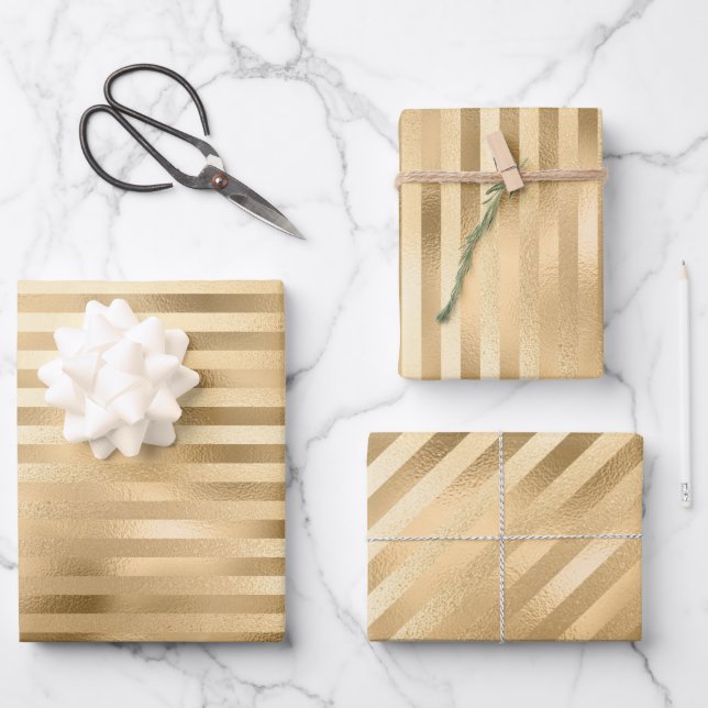 Beautiful Gold Striped Wedding  Wrapping Paper Sheets (Front)