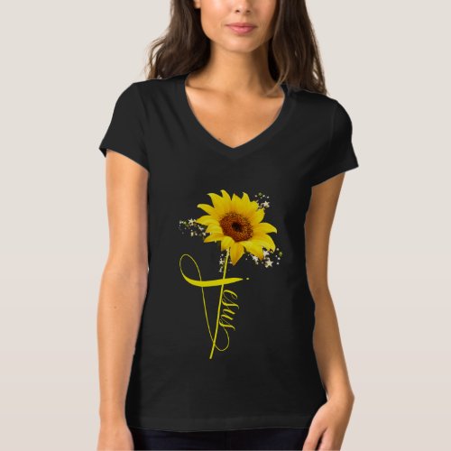 Beautiful Gold Sunflower with Jesus on it T_Shirt