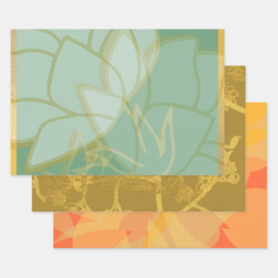 Beautiful Gold Turquoise Orange Floral Wrapping Paper Sheets