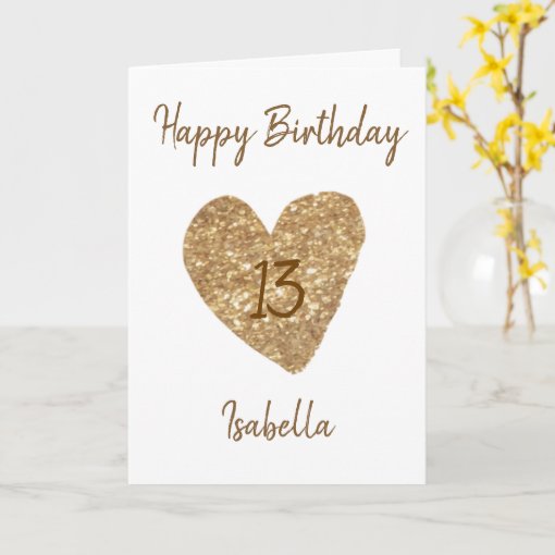 Beautiful Gold Watercolor Heart 13th Birthday Card | Zazzle