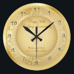 Beautiful Golden 50th Wedding Anniversary Large Clock<br><div class="desc">Personalize Clock. 50th Golden Wedding Anniversary Keepsake ready for you to personalize - If you need further customization, please click the "Click to Customize further" or "Customize "button and use our design tool to resize, rotate, change text color, add text and more. ⭐This Product is 100% Customizable. Graphics and/or text...</div>