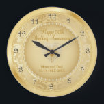 Beautiful Golden 50th Wedding Anniversary Large Clock<br><div class="desc">🥇AN ORIGINAL COPYRIGHT ART DESIGN by Donna Siegrist ONLY AVAILABLE ON ZAZZLE! Personalize Clock. 50th Golden Wedding Anniversary Keepsake ready for you to personalize - ✔NOTE: ONLY CHANGE THE TEMPLATE AREAS NEEDED! 😀 If needed, you can remove the text and start fresh adding whatever text and font you like. 📌If...</div>
