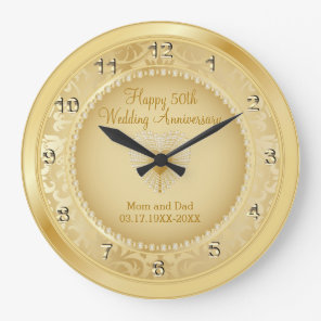 Beautiful Golden 50th Wedding Anniversary Large Clock