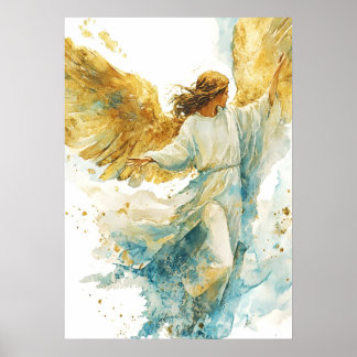 Beautiful Golden Angel Poster Print