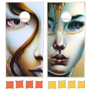 Beautiful Golden Asian Faces Ethereal Cornhole Set