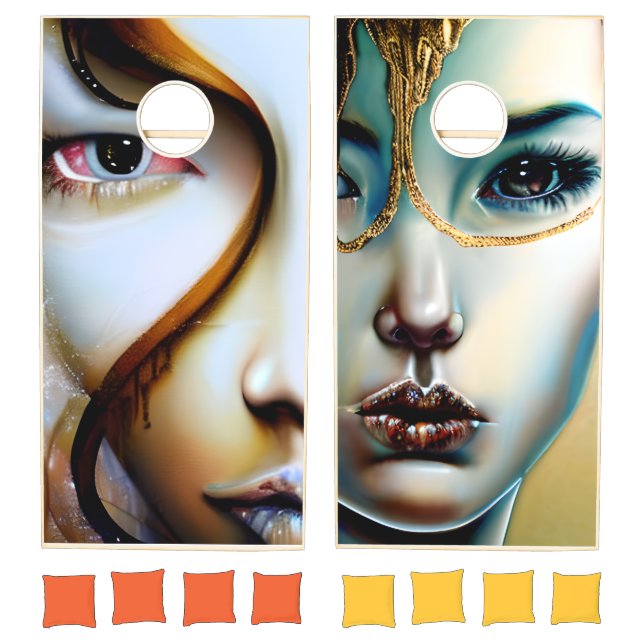 Beautiful Golden Asian Faces Ethereal Cornhole Set (Set)
