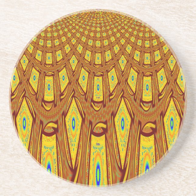 Beautiful Golden Brown African Tribal Print vector Coaster (Front)