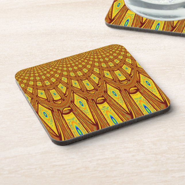 Beautiful Golden Brown African Tribal Print vector Drink Coaster (Left Side)