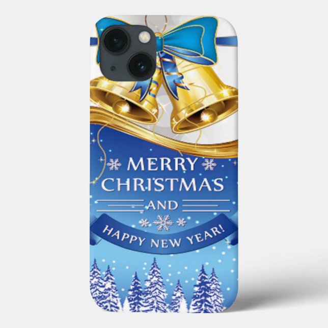 Beautiful Golden Christmas Bells with Blue Bow Case-Mate iPhone Case (Back)