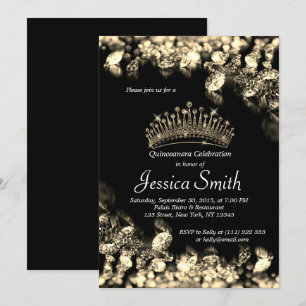 Beautiful Golden Diamond Quinceañera Invite