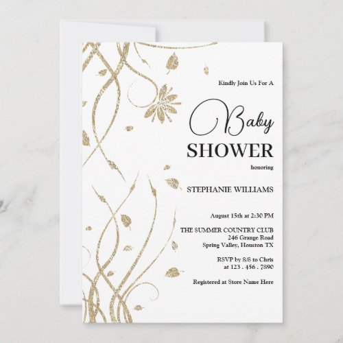 Beautiful Golden Glitter Swirls Baby Shower Invitation