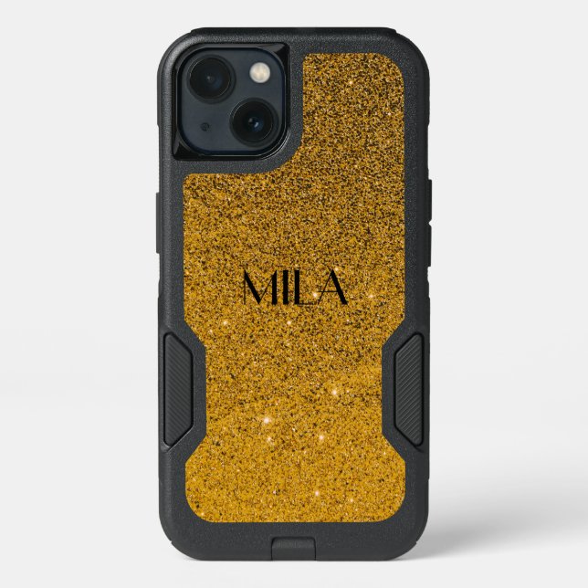 Beautiful golden glitters and sequins otterbox iPhone case (Back)