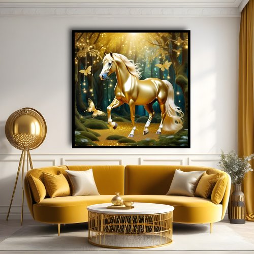 Beautiful golden horse fantasy art poster