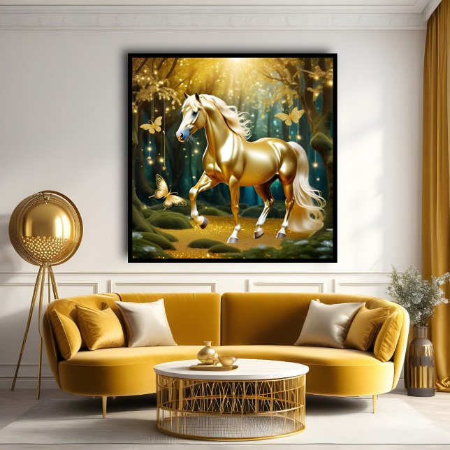 Beautiful golden horse, fantasy art poster (Creator Uploaded)