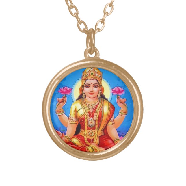 Beautiful Golden Lakshmi Diwali Goddess Gold Plated Necklace (Front)