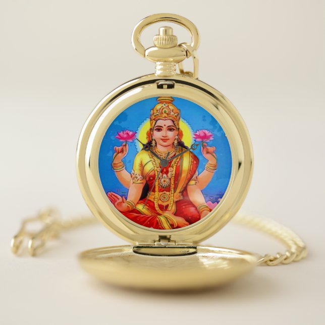 Beautiful Golden Lakshmi Diwali Goddess Pocket Watch (Inside)