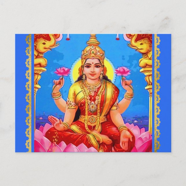 Beautiful Golden Lakshmi Diwali Goddess Postcard (Front)