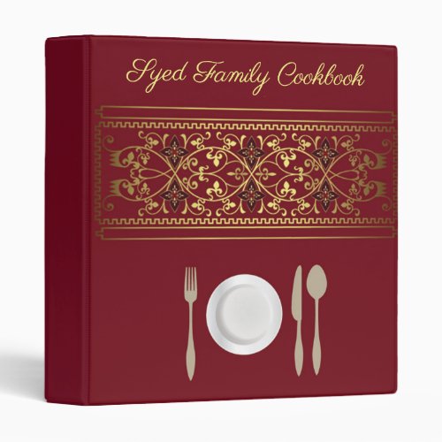 Beautiful Golden  Maroon Family Cookbook 3 Ring Binder