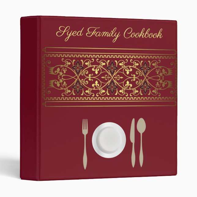 Beautiful Golden & Maroon Family Cookbook 3 Ring Binder (Front/Spine)