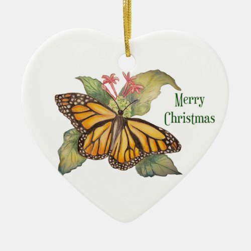 Beautiful Golden Monarch Butterfly Painting Ceramic Ornament