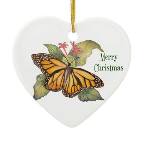 Beautiful Golden Monarch Butterfly Painting Ceramic Ornament