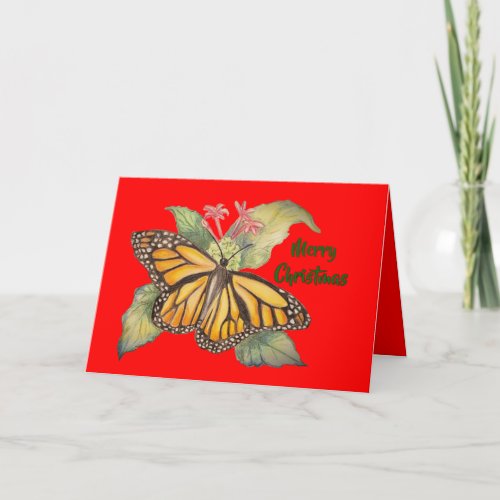 Beautiful Golden Monarch Butterfly Painting Holiday Card