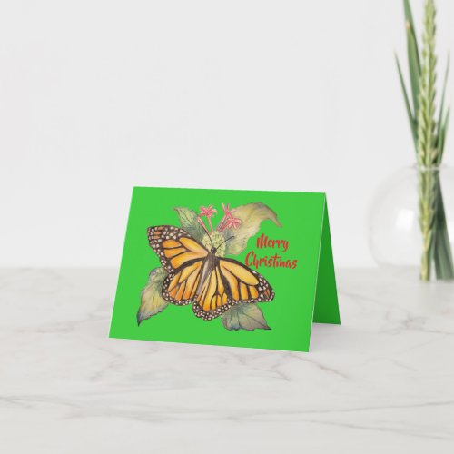 Beautiful Golden Monarch Butterfly Painting Holiday Card