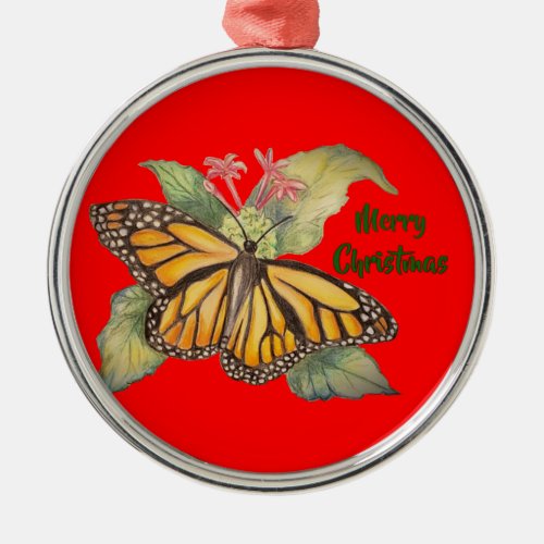 Beautiful Golden Monarch Butterfly Painting Metal Ornament