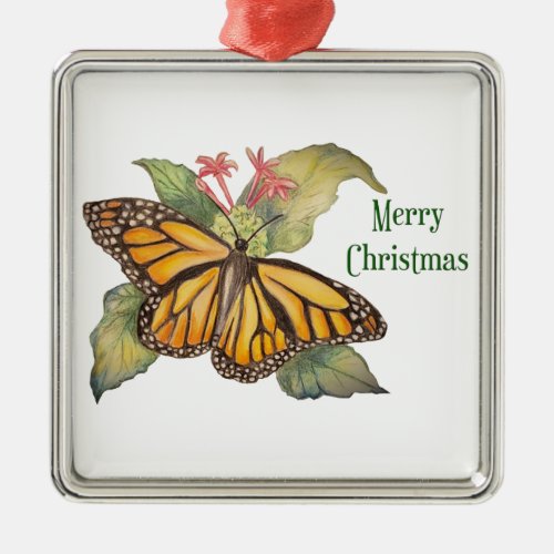 Beautiful Golden Monarch Butterfly Painting Metal Ornament