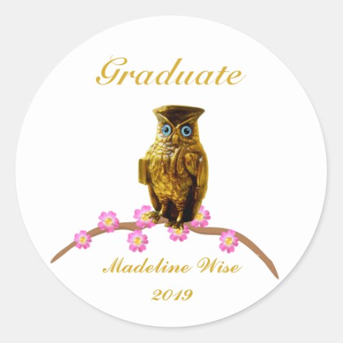 Beautiful Golden Owl Graduate Sticker