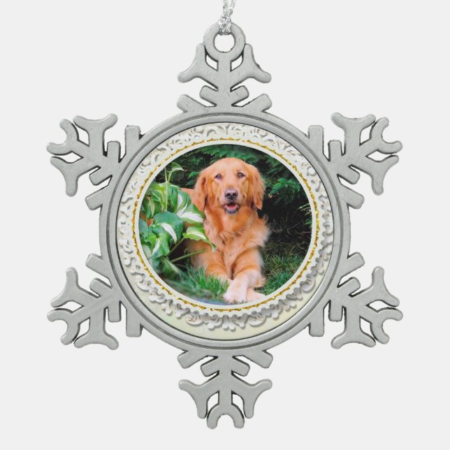 Beautiful Golden Retriever Christmas Ornament Snow (Front)