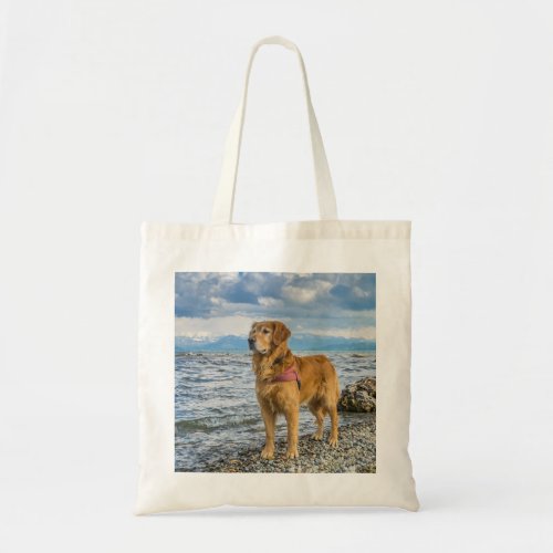 Beautiful Golden Retriever  Dog on Beach Photo Tote Bag