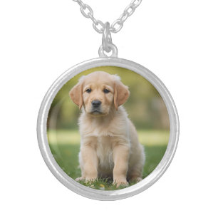 Beautiful Golden Retriever Round Silver Plated Necklace