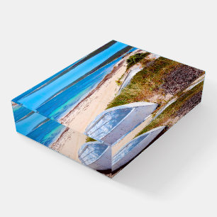 Beautiful Golden Sand Blue Sea Boat Paperweight