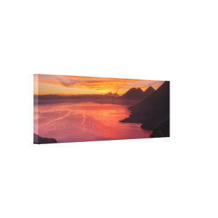 Beautiful Golden Sunrise Mountains Lake on Canvas Print