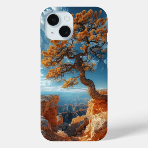 Beautiful Golden Tree on Cliff iPhone 15 Case