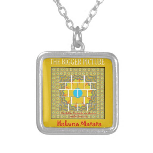 Beautiful golden yellow amazing graphic design   silver plated necklace