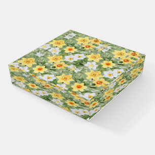 Beautiful Golden Yellow White Daffodil Floral Paperweight