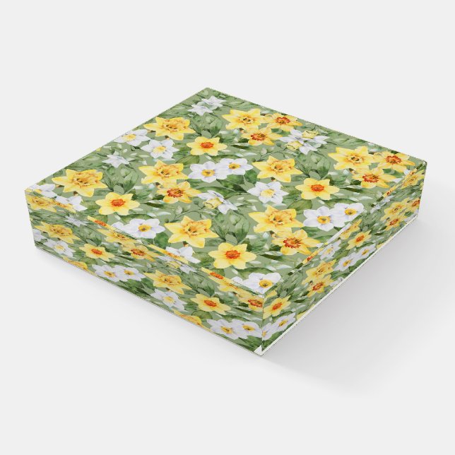 Beautiful Golden Yellow White Daffodil Floral Paperweight (Angled)
