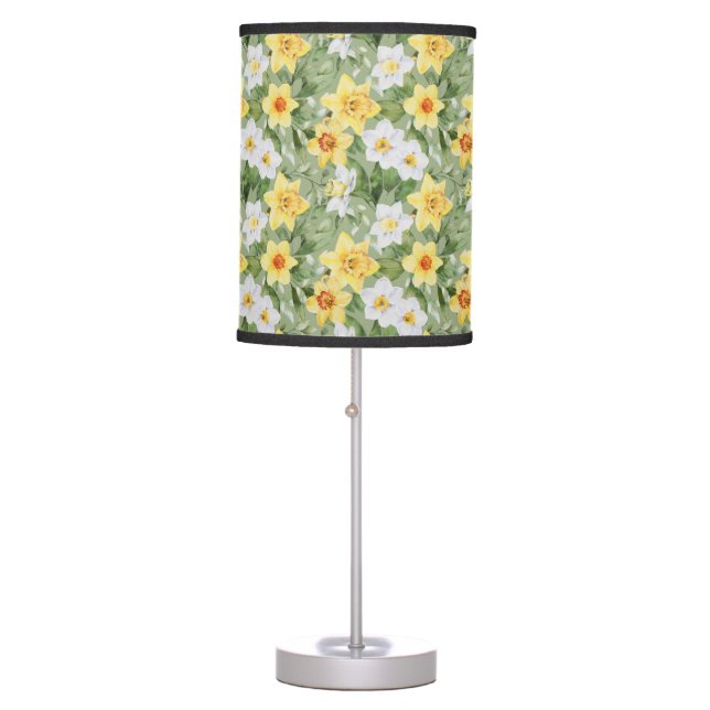 Beautiful Golden Yellow White Daffodil Floral  Table Lamp (Front)