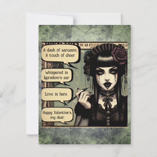 Beautiful Goth Girl Valentine's Day Note Card (Front)