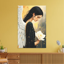 Beautiful Gothic Angel and White Rose Celestial