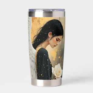 Beautiful Gothic Angel and White Rose Celestial Insulated Tumbler