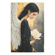 Beautiful Gothic Angel and White Rose Celestial
