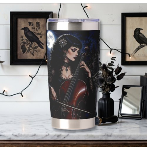 Beautiful Gothic Beauty Playing the Cello  Insulated Tumbler