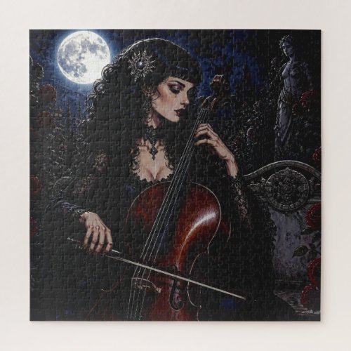 Beautiful Gothic Beauty Playing the Cello  Jigsaw Puzzle